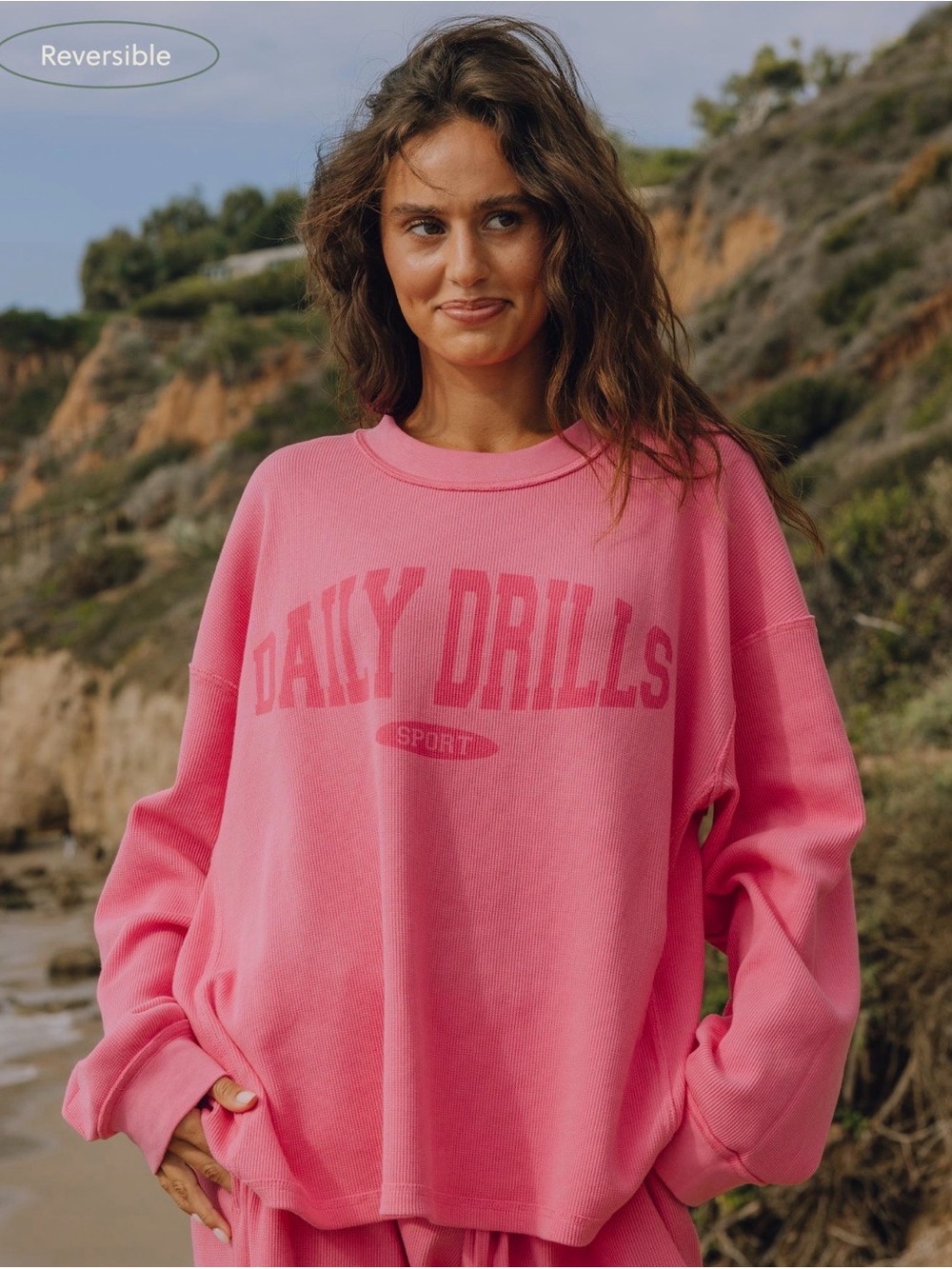 Daily Drills 'Cheeks' monochrome oversized sport thermal sweatshirt